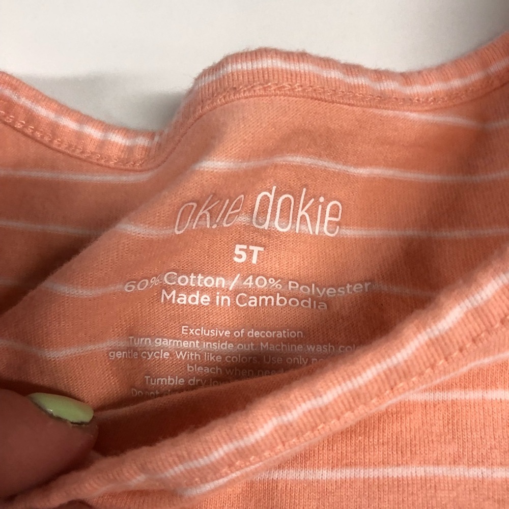 Okie Dokie Girls Flare Sleeve Striped Blouse Orange and White 5T - Picture 3 of 4